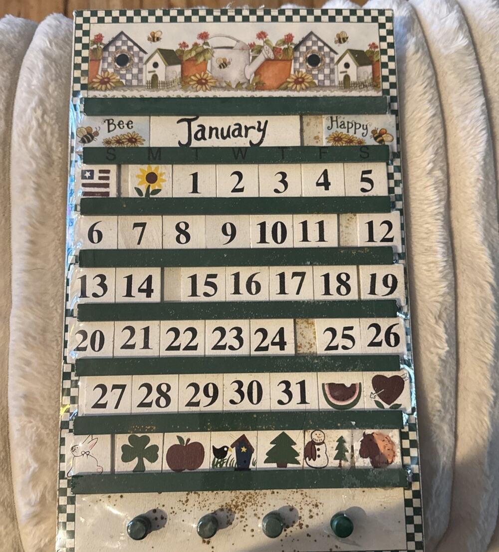 Wooden Perpetual Calendar Date Month Holidays Grannycore Cottagecore New Vintage
